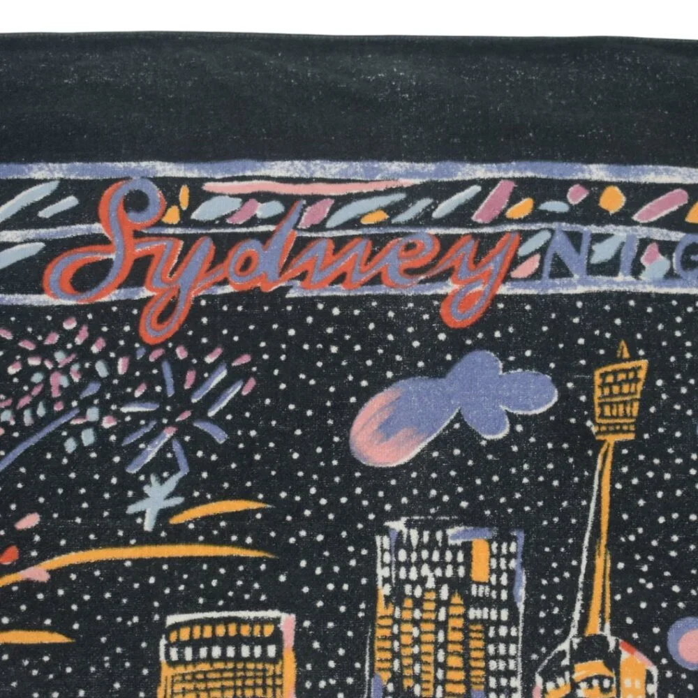 Rare Vintage 80s Ken Done Art Print Beach Towel Sydney Harbor at Night As Is
